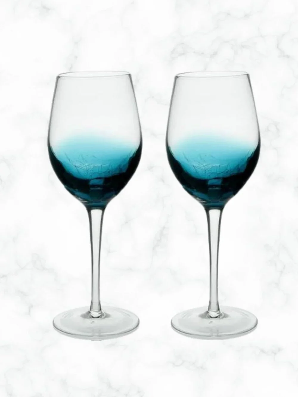 NWOT | PIER 1 Imports Teal Crackle Wine Glass Set of 2 | Discontinued